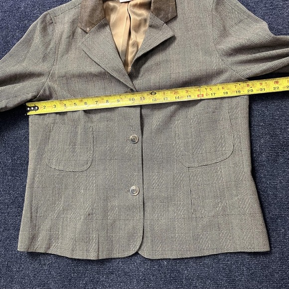 Harve Benard Sport Blazer Jacket Womens 10 Gray Plaid Wool Faux Leather Collar - Picture 7 of 10